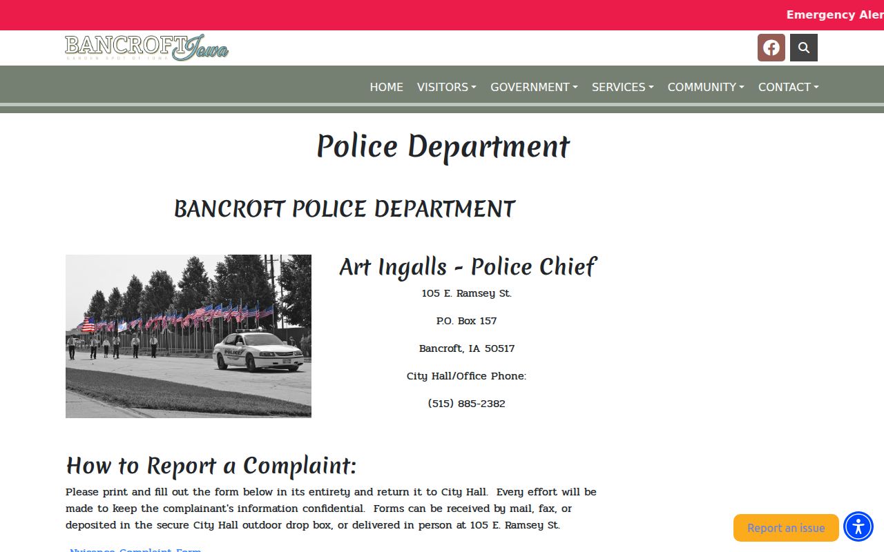 Bancroft criminal records and Police Department information