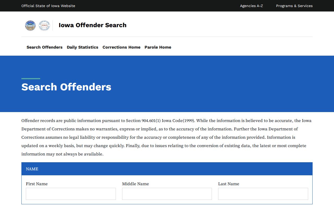 Kossuth County criminal history Iowa DOC offender search