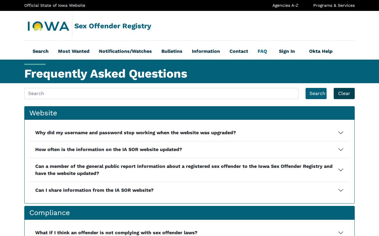 Kossuth County sex offender registry FAQ and watch alert guidance