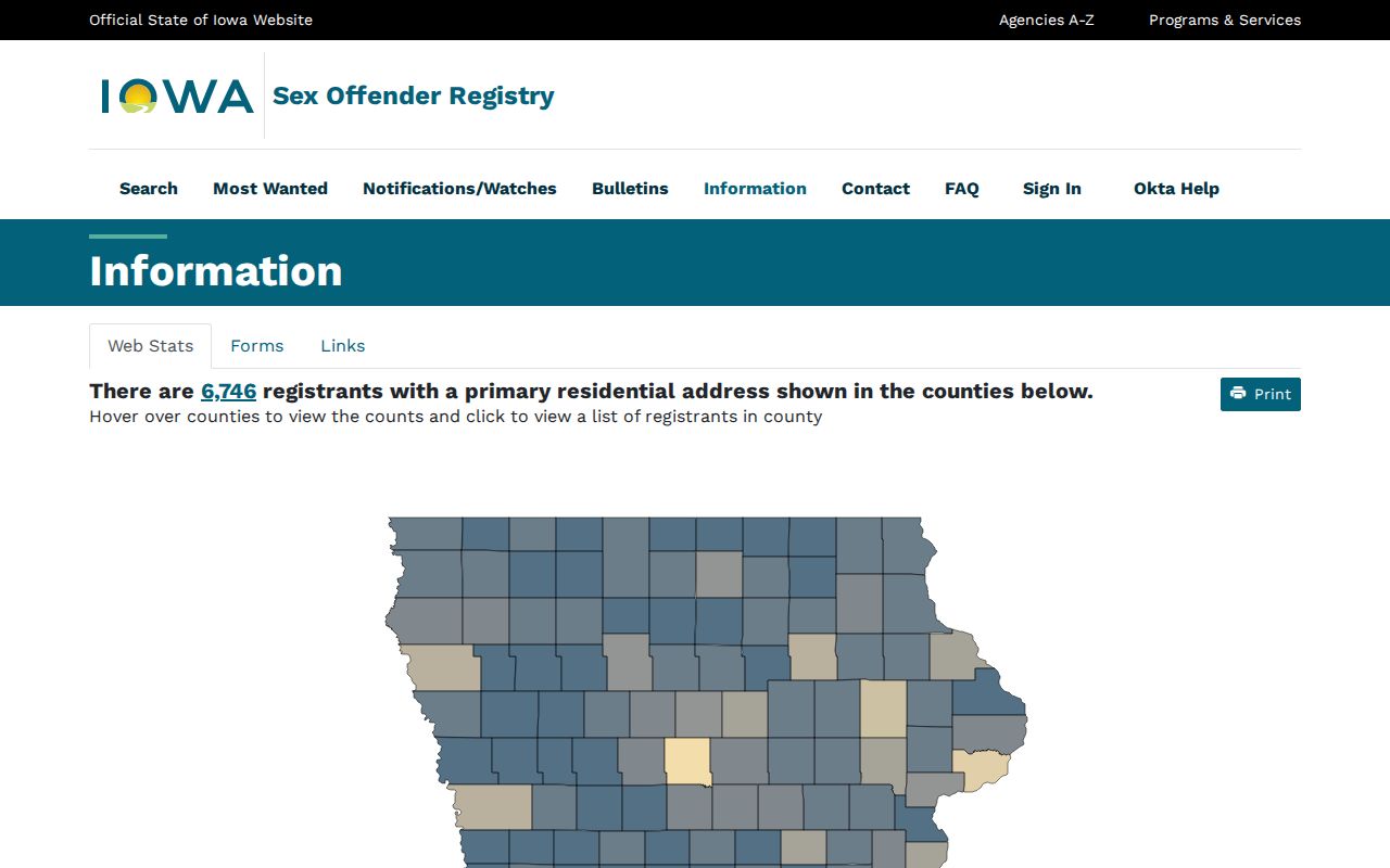 Kossuth County sex offender registry county map and information view