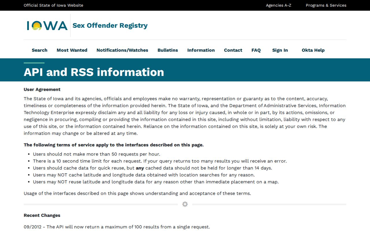 Kossuth County sex offender registry public field specification
